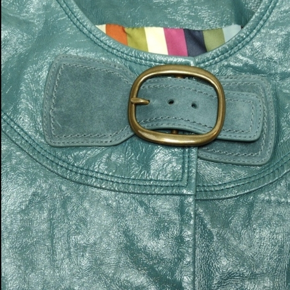 NEW Coach Cropped Distressed Leather Jacket in Teal Green - Picture 6 of 16
